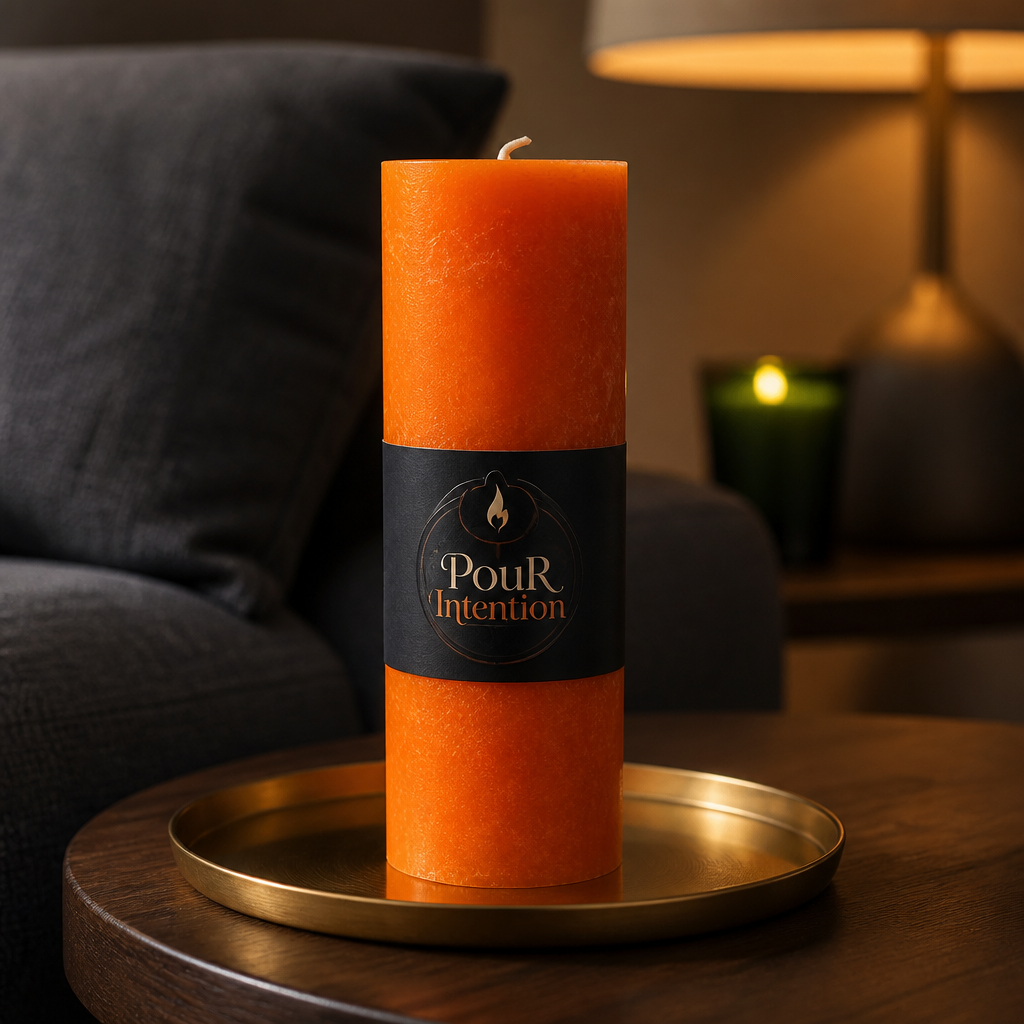 Large Golden Orange Pillar Candle